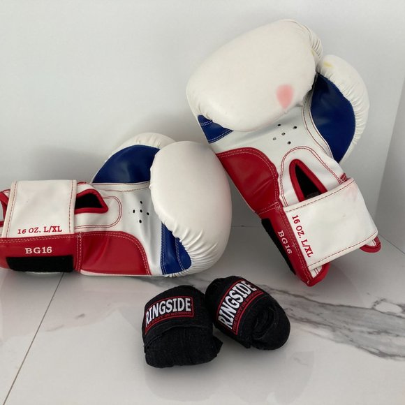 Ringside Accessories New Year Ringside Boxing Gloves Bg6 16 Oz Lxl With Wraps Red White And